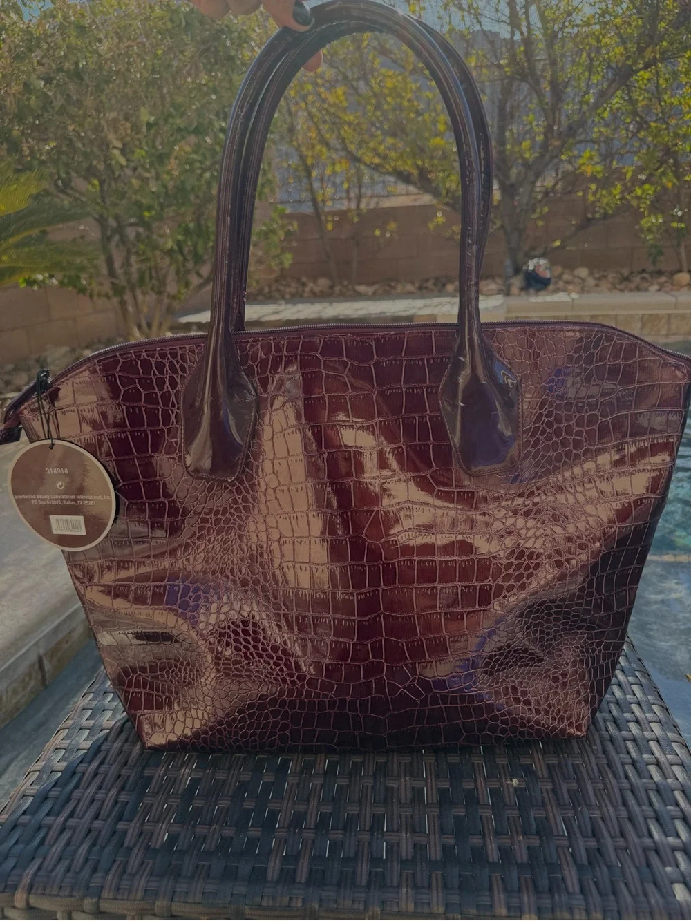 Patent Croc-Embossed Tote Bag in Deep Burgundy - Women Bags